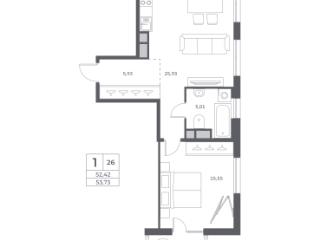1-комн., 53.73 м², 3/12 этаж