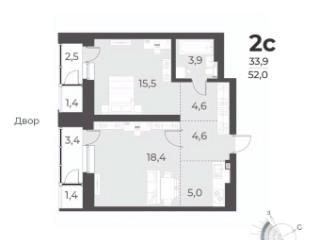 2-комн., 52 м², 16/17 этаж